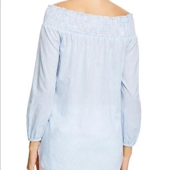 Michael Kors Wilson Blue Stripe Off the Shoulder Peasant Blouse Medium - Picture 6 of 10